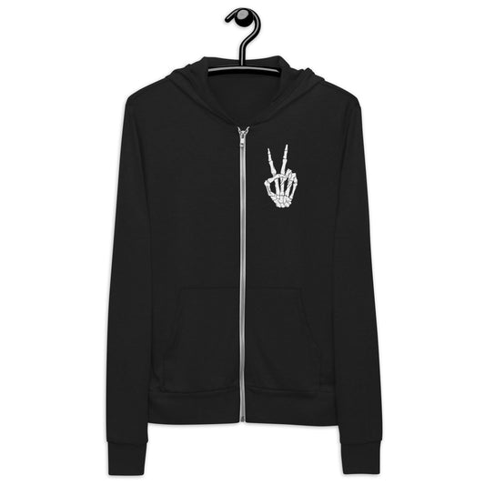 Peace Sign Skeleton Hand Zip Hoodie